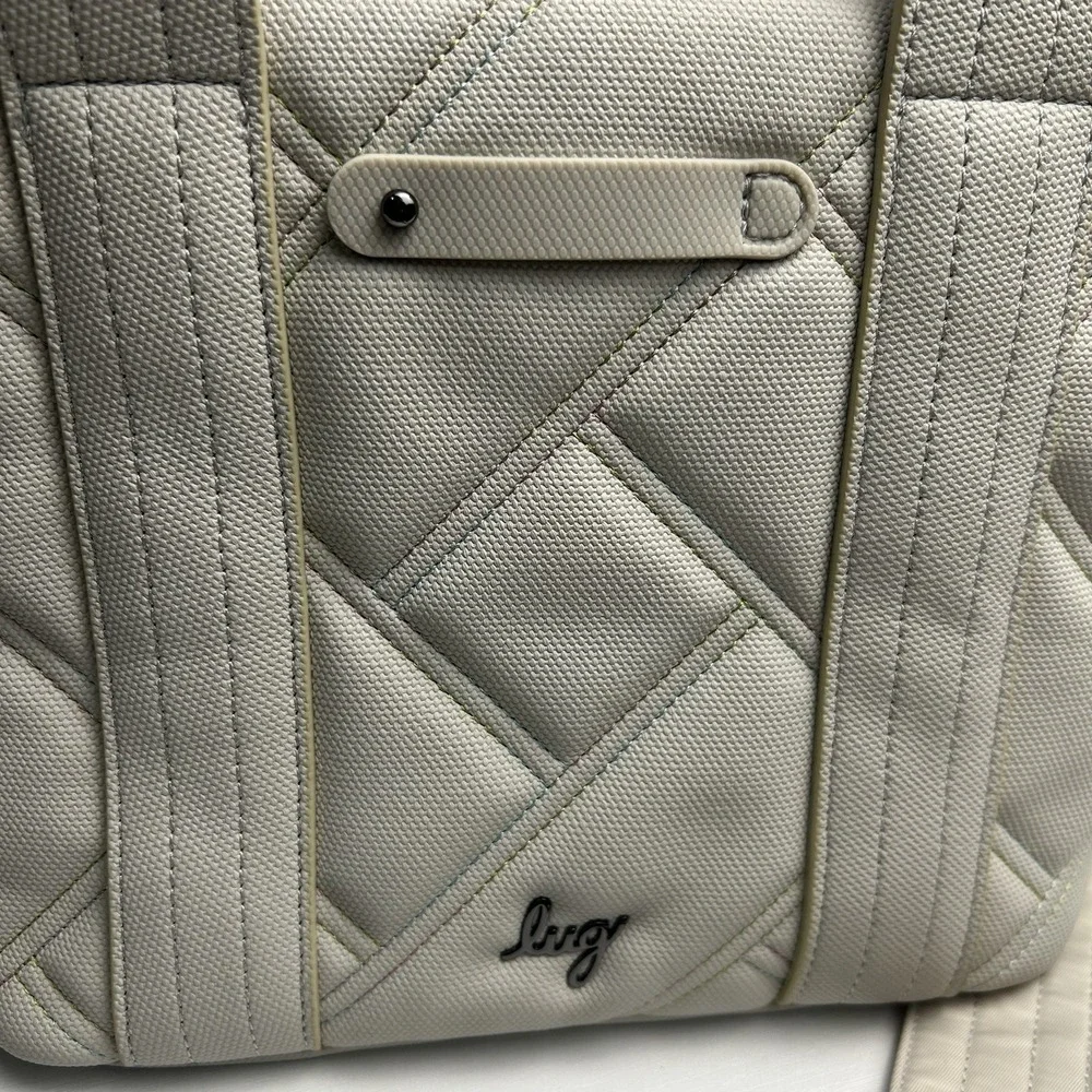 LUG Dory Matte Luxe Quilted Crossbody Bag Purse Ivory Pebble Multi Color Stitch